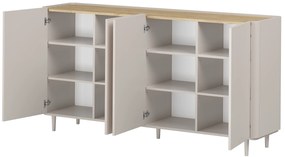 Komoda Elivo 200 cm štvordverová na nožičkách - kašmír / olejovaný dub