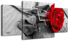Gario Obraz s hodinami Červená ruža - 3 dielny Rozmery: 90 x 30 cm