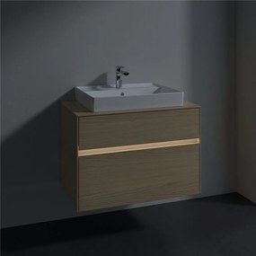 VILLEROY &amp; BOCH Collaro závesná skrinka pod umývadlo na dosku (umývadlo v strede), 2 zásuvky, s LED osvetlením, 800 x 500 x 548 mm, Nordic Oak, C080B0VJ