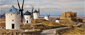 Obraz - Veterné mlyny Consuegra, Španielsko (120x50 cm)