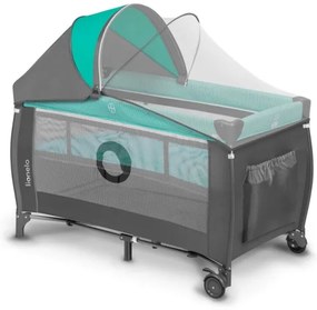 Lionelo - Cestovná postieľka SVEN PLUS šedá/tyrkysová