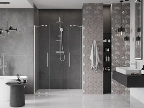 Mexen Velar Duo, posuvné sprchové dvere do otvoru 150 cm, 8mm číre sklo, brúsená oceľ, 871-150-000-02-97
