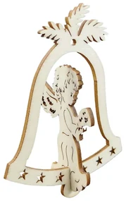 AMADEA Drevená ozdoba 3D zvonček - anjel spievajúci 9 cm
