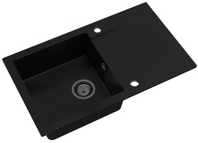 Sink Quality Ferrum, kuchynský granitový drez 770x450x190 mm + čierny sifón, čierna, SKQ-FER.C.1KDO.XB