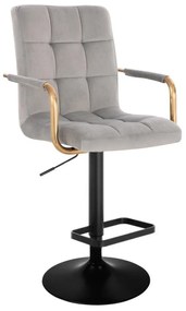 LuxuryForm Barová stolička VERONA GOLD VELUR na čiernom tanieri - svetlo šedá
