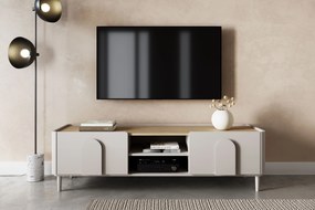 TV stolík Amilio 170 cm so zásuvkou - kašmír / olejovaný dub / úchytky kašmír