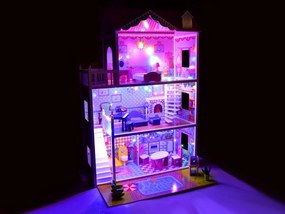 JOKOMISIADA Veľký drevený domček pre bábiky s nábytkom, bazénom a LED osvetlením ZA2122