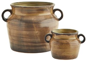 MADAM STOLTZ Kameninový obal na kvetináč Mustard/Brown 14 cm