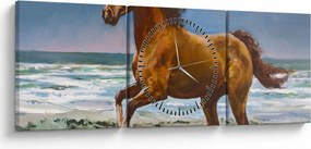 Obraz koňa na pláži (s hodinami) (90x30 cm)
