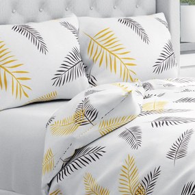 Biante Bavlnené posteľné obliečky Sandra SA-219 Zlaté a čierne palmové listy na bielom Predĺžené 140x220 a 70x90 cm