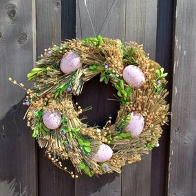 DECOLED Veľkonočný veniec na dvere 30 × 30 × 8 cm, plast a prútie, vonkajší