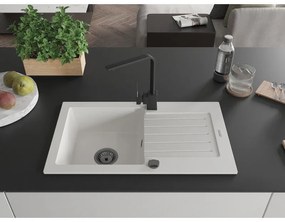 Mexen Pablo, granitový drez 752x436x161 mm, 1-komorový a čierna batéria Rita, biela, 6510-20-670300-70