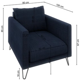 Tmavomodré ženilkové kreslo Freya – Ropez