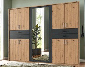 Šatníková skriňa Taiga, 270 cm, dub artisan/grafit