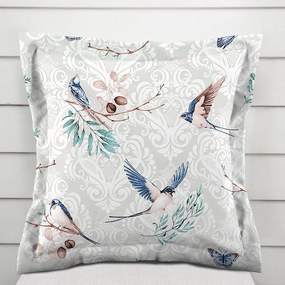 Biante Bavlnená obliečka na vankúš s lemom Sandra SA-471 Lastovičky s motýlikmi na svetlo sivom ornamente 50 x 60 cm