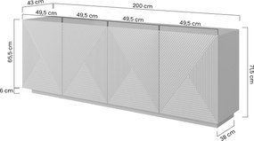 Štvor dverová komoda Asha 200 cm - dub artisan / matný riviera kameň