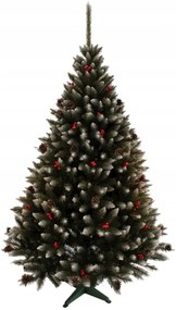 Nádherný vianočný stromček zdobený jarabinou a šiškami 220 cm