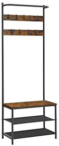 Vešiak na kabáty s lavicou, 9 háčikov, čierna farba, 180x64x32,2cm