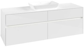 VILLEROY &amp; BOCH Collaro závesná skrinka pod umývadlo na dosku (umývadlo v strede), 4 zásuvky, s LED osvetlením, 1600 x 500 x 548 mm, Glossy White, C120B0DH
