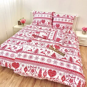 Obliečky bavlnené Vianočné obliečky Christmas červené TiaHome - 1x Vankúš 90x70cm, 1x Paplón 140x200cm