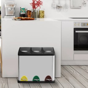 Oceľový odpadkový kôš 3x8 l na triedený odpad/nášľapný v matne striebornej farbe Tri Selectif – MSV