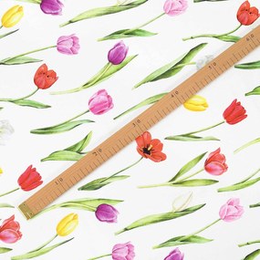 Goldea teflónová látka na obrusy - farebné tulipány 160 cm
