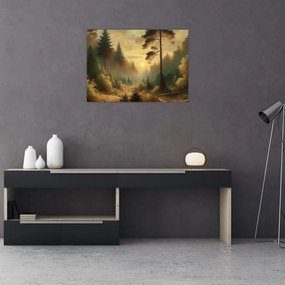 Obraz - Slnko žiariace lesom (70x50 cm)