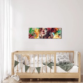 Obraz - Umelkyňa so slúchadlami (s hodinami) (90x30 cm)