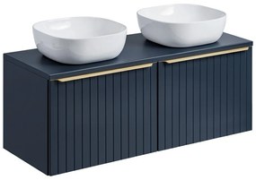 Závěsná skříňka SantaFe Smile s deskou a umyvadly 120 cm tmavě modrá