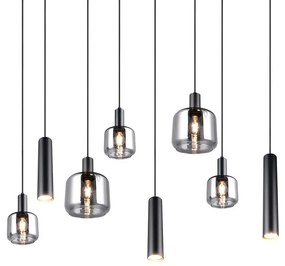 Čierne závesné svietidlo s kovovo-skleneným tienidlom Mataro – Trio