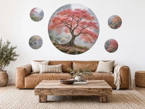 Japonský javor v mlžnej záhrade japonské kruhové textilné nálepky na stenu do obývačky arch 46 x 45 cm