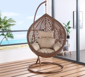 Závesné hojdacie kreslo BALI - hnedé + béžové vankúše