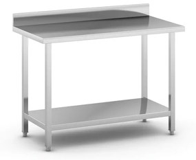 Nerezový pracovný stôl s policou a ohrádkou, 1200 x 600 x 850 mm