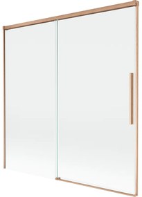 Mexen Rox, 2-krídlová posuvná vaňová zástena 160 x 150 cm, 8mm číre sklo, medený matný profil, 8C9-160-001-65-00