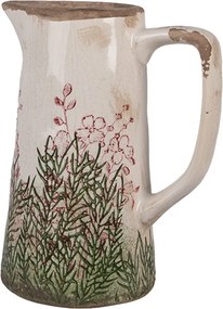 Béžovo-zelený dekoračný džbán s ružovými kvetmi Rustic Flower M - 16*11*20 cm