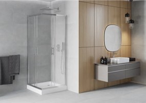 Mexen Rio, štvorcový sprchový kút 80 x 80 cm, 6mm číre sklo, chrómový profil + biela sprchová vanička RIO, 860-080-080-01-00-4510