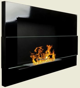 Závesný biokrb na stenu EOS ČIERNY LESK SO SKLOM 65x40x12