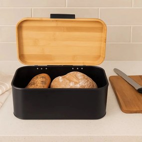 Orion Chlebník BLACK, plech/bambus, 30 x 19,5 x 14,5 cm
