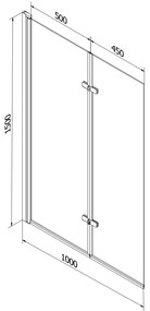 Mexen Castor, vaňová zástena 2-krídlová 100 x 150 cm, otočné krídlo, 6 mm číre sklo, chrómový profil, 892-100-002-01-00