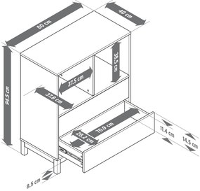 Vysoká komoda s 2 zásuvkami