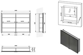 Sapho Sapho, INTEGRA zápustná galérka s LED osvetlením, 105x70cm, IN105