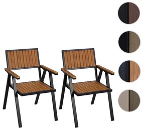 Set 2 záhradných stoličiek HWC-J95, hliník imitácia dreva - čierny rám, teak