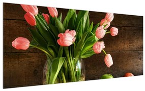 Obraz červených tulipánov vo váze (120x50 cm)
