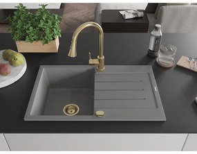 Mexen Bruno, 1-komorový granitový drez 795x495x200 mm a drezová batéria Elia, šedá, 6513-71-670101-50