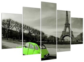 Obraz Eiffelovej veže a zeleného auta (150x105 cm)