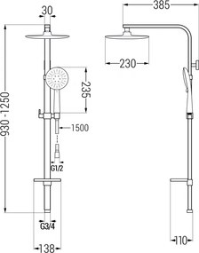 Mexen sprchový set Q67 s hornou hlavicou Circle, čierny, 798676795-70