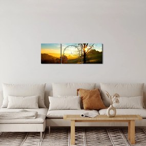 Obraz východu slnka (s hodinami) (90x30 cm)