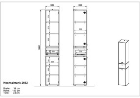 Biela vysoká kúpeľňová skrinka 34x189 cm Modesto – Germania