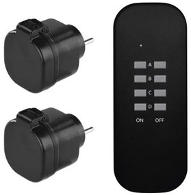 P0067 EMOS 3-set - diaľkovo ovládané zásuvky 2x, diaľkový ovládač 1x, vrátane batérie 1×3V CR2032, IP44, čierna