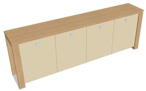 Nízka skriňa Verno+ S 260 x 46 x 90 cm, sklenené dvere, dub svetlý / vanilka